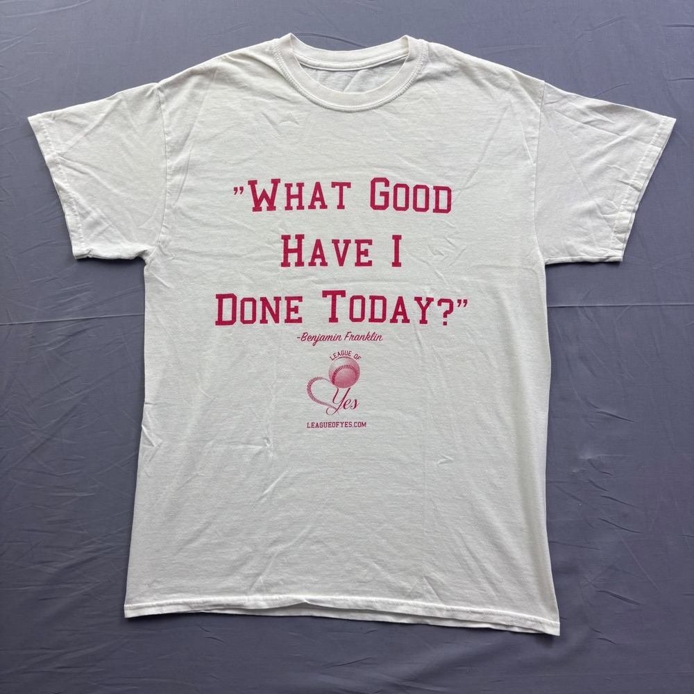 League of Yes Benjamin Franklin Quote T-Shirt Mens White Graphic‎ Tee Casual
